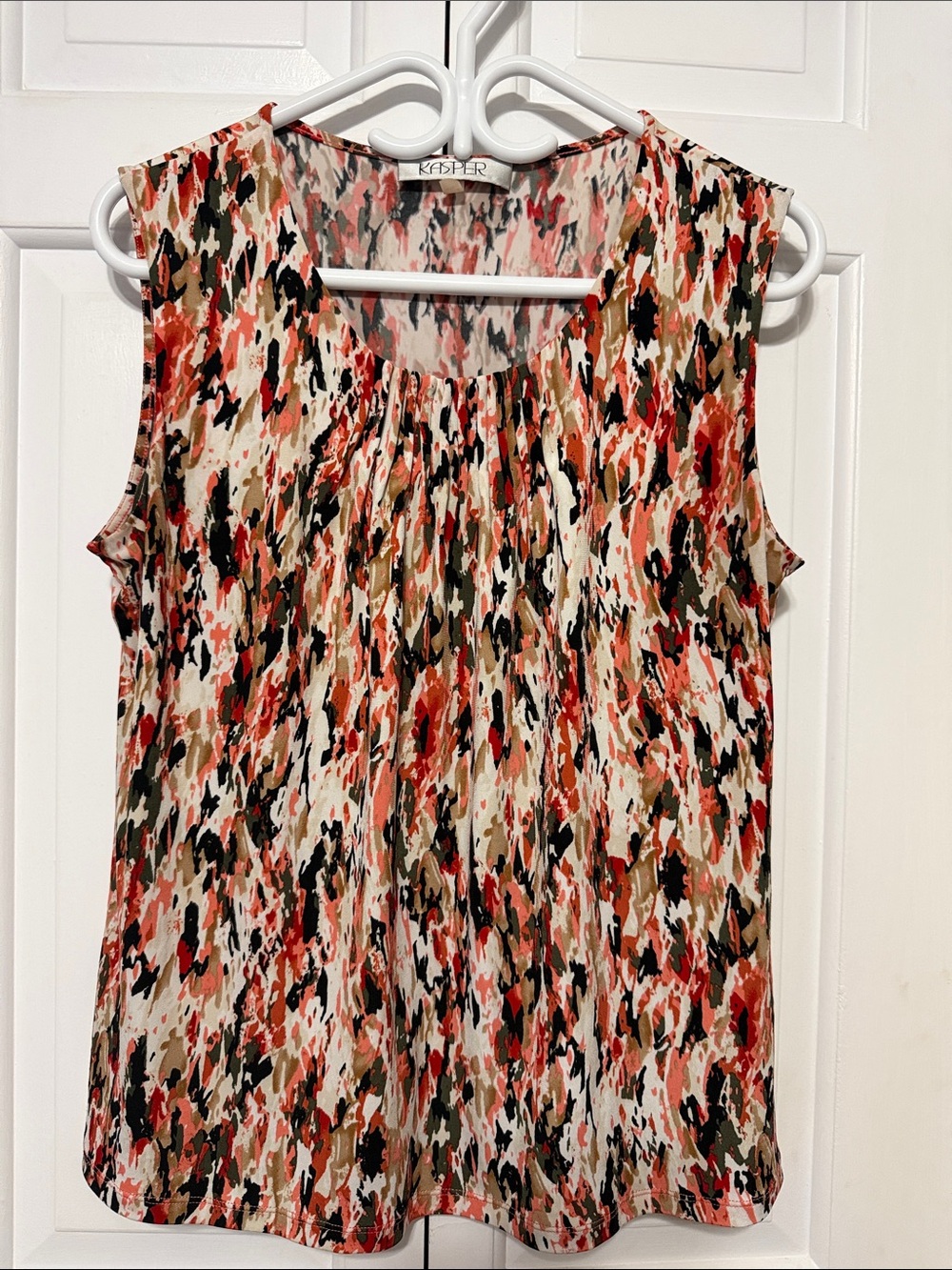 Kasper Coral, Black & Tan Abstract Print Sleeveless Top - Size L